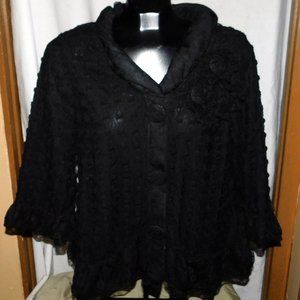 Elegant Pretty Angel Sheer Lace Jacket with Large Buttons Ladies Lg  Black